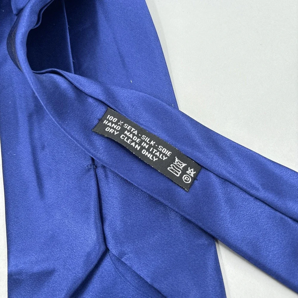 Brioni Silk Tie Pocket Square Set Blue Solid Handmade Italy Satin Luxury Classic